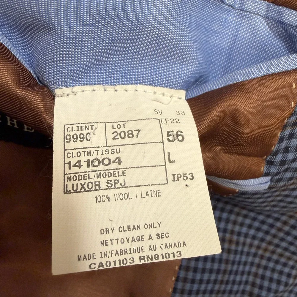 Jack Victor Rochester Blazer Sport Coat Mens 56L Blue Brown Check Wool Canada